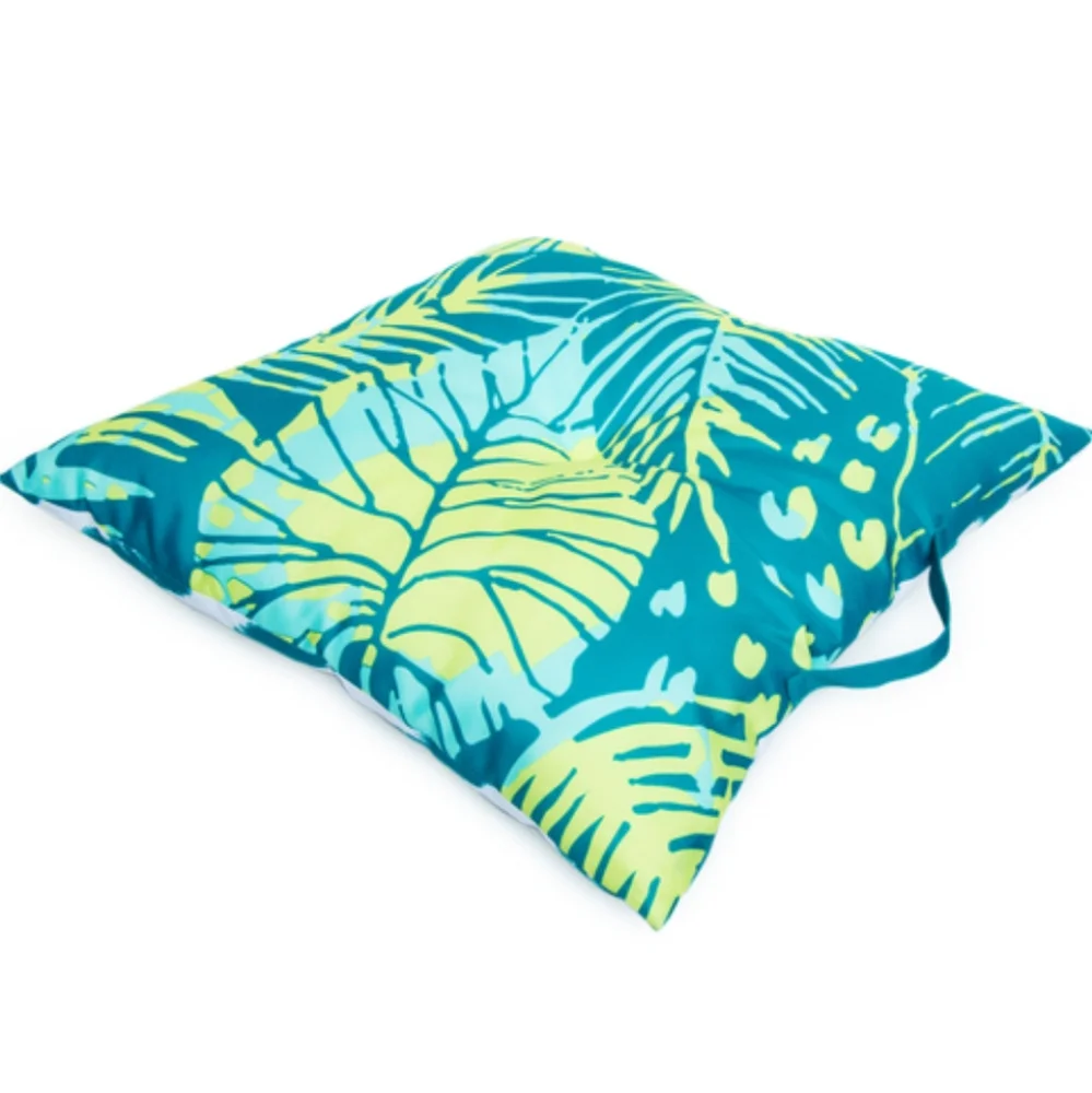 Indoor/Outdoor Reversible Seat Cushion Pillow Palm Leaves & Chevron Print 20x20